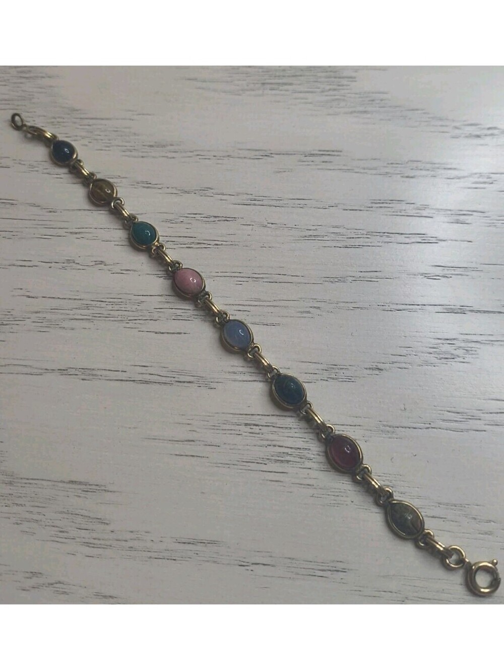 Vintage 1/20 12k GF Gold Filled Carved Scarab Gemstone Bracelet 7"